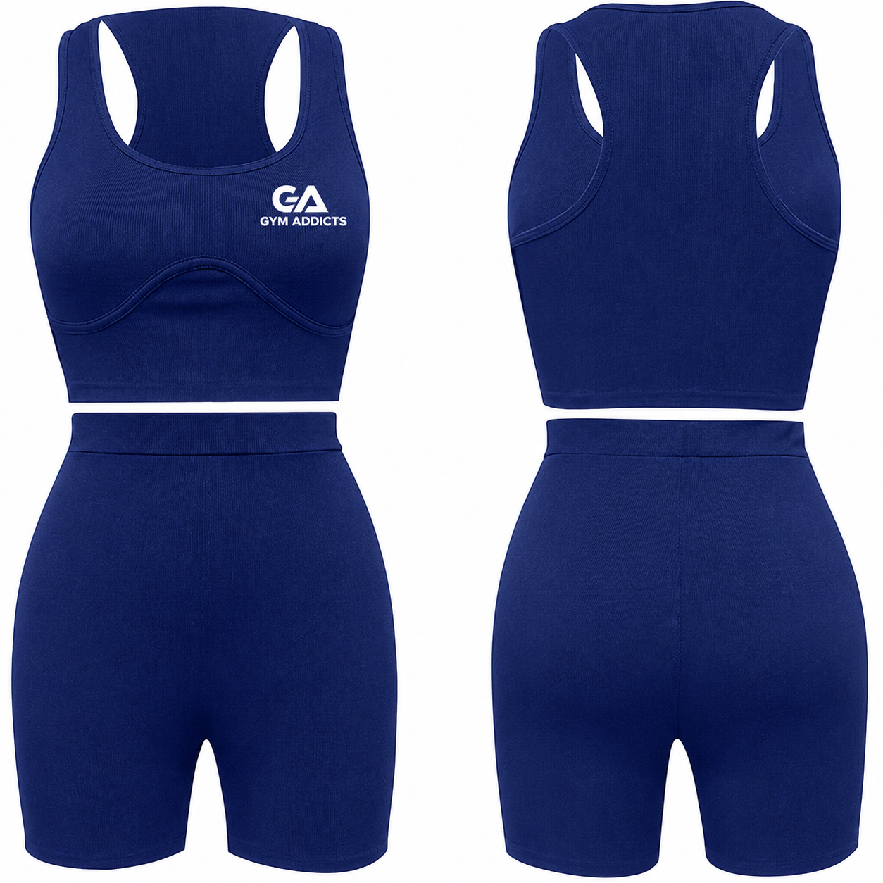 Women 2 Piece Plus Size Seamless Ribbed Crop Tank Top and High Waist Biker Shorts Yoga Outfits