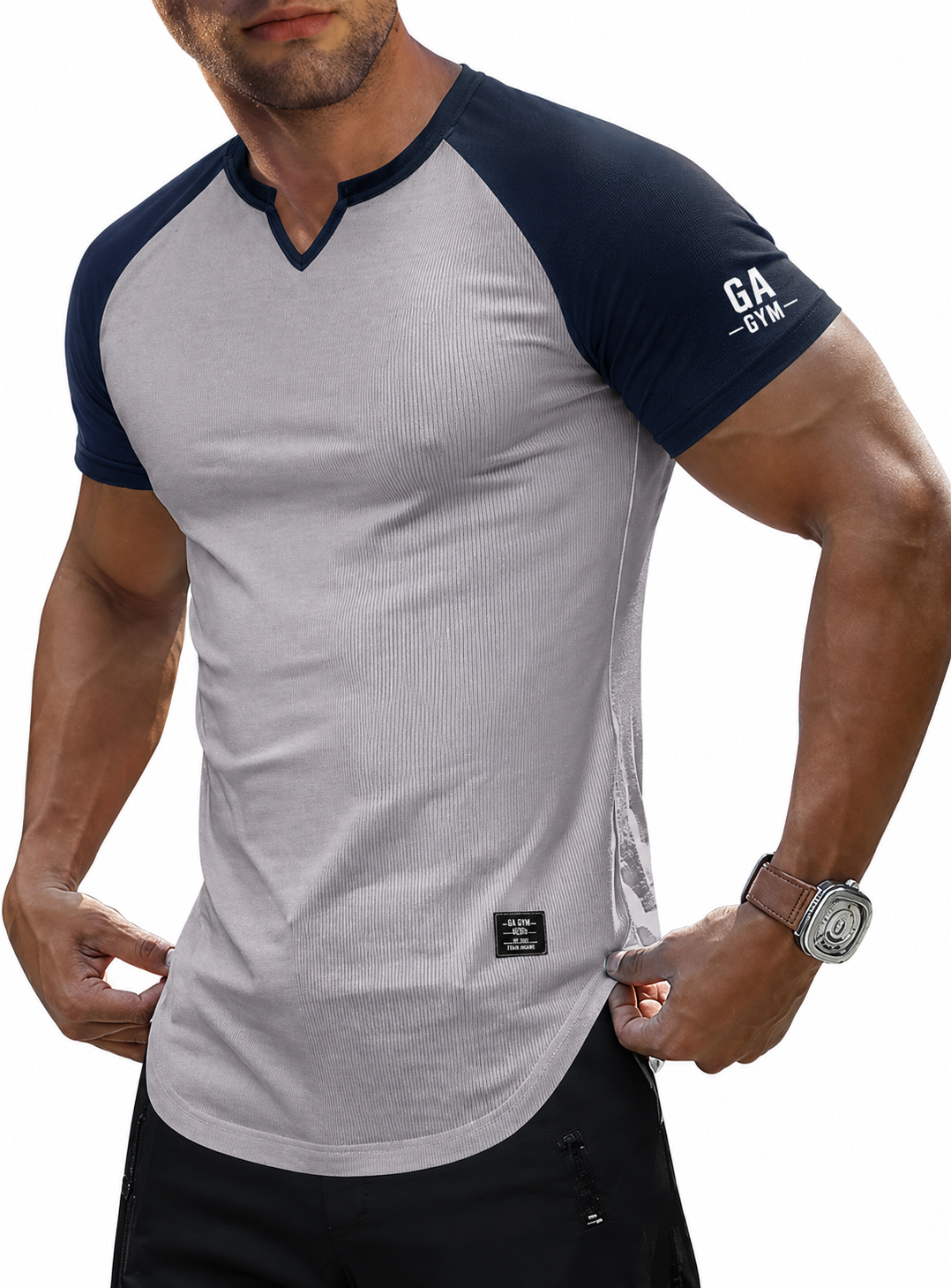 Mens Muscle Slim T Shirts Texture V Neck