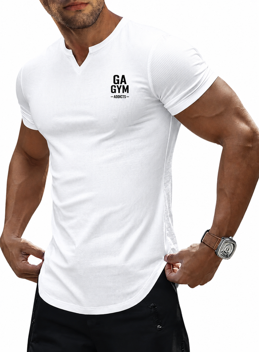 solid Muscle Slim T Shirts Texture V Neck