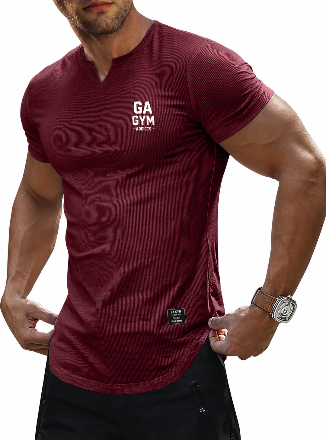 solid Muscle Slim T Shirts Texture V Neck
