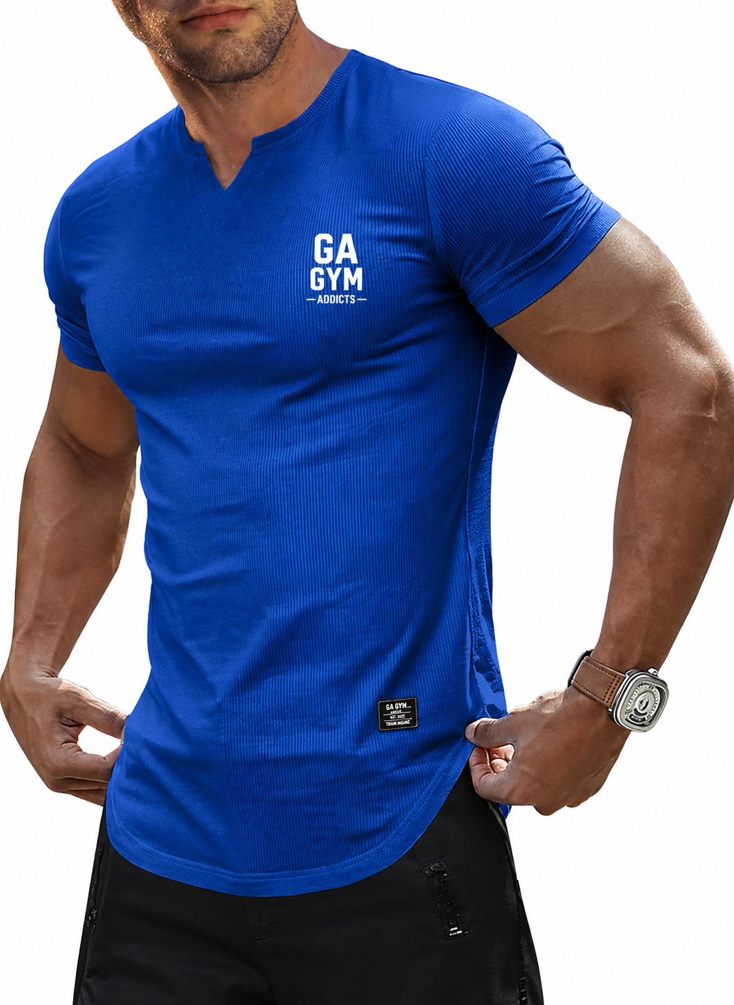 solid Muscle Slim T Shirts Texture V Neck