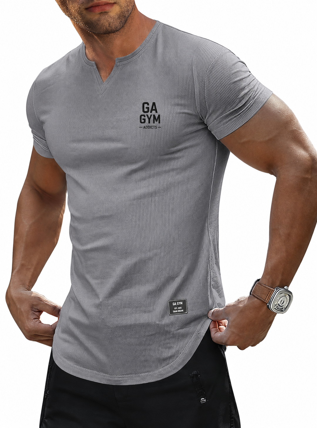 solid Muscle Slim T Shirts Texture V Neck