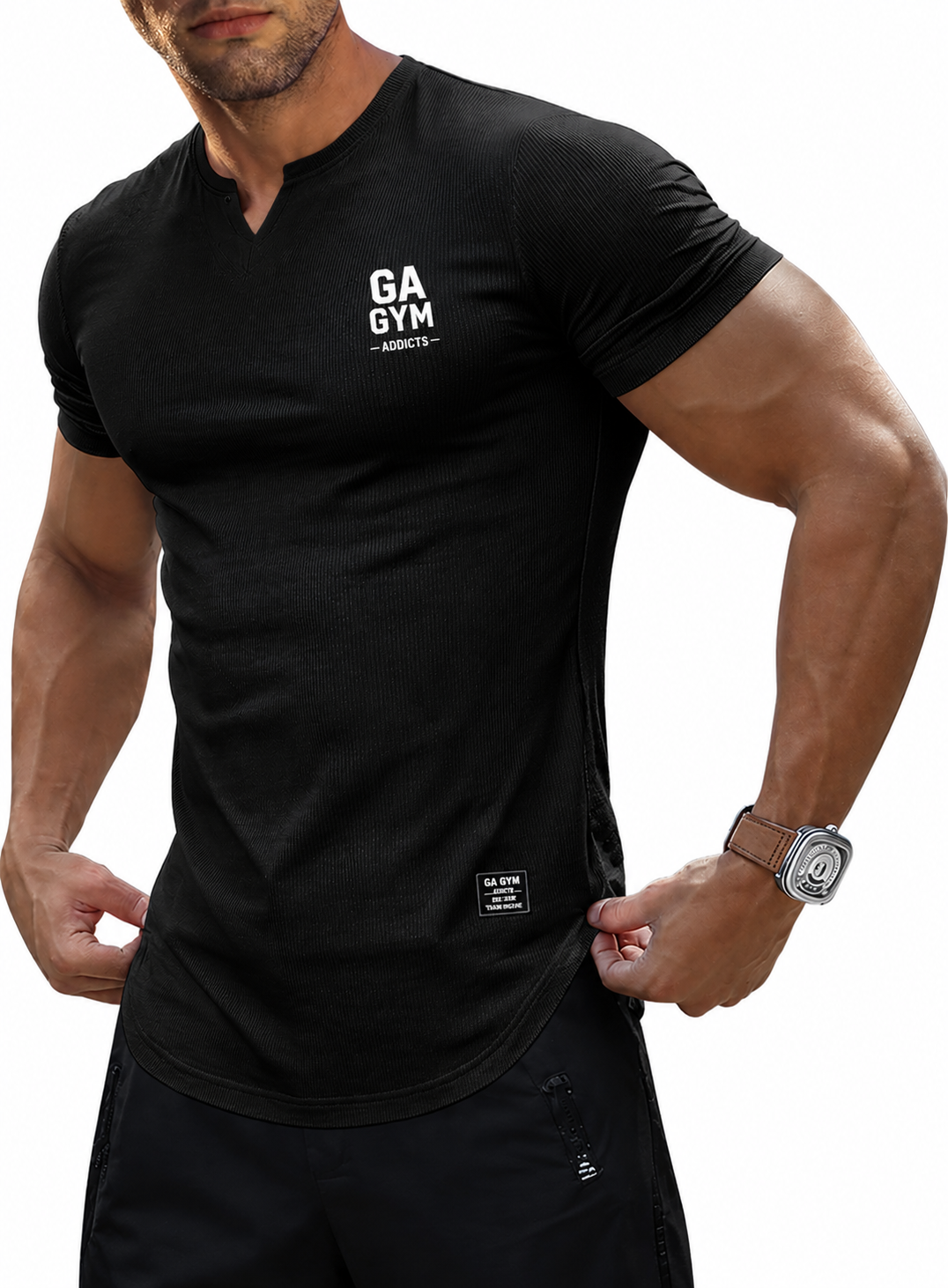 solid Muscle Slim T Shirts Texture V Neck