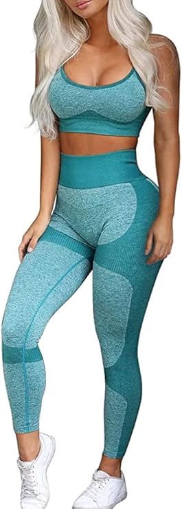 Seamless Yoga Leggings and Cross-Strap Sports Bra
