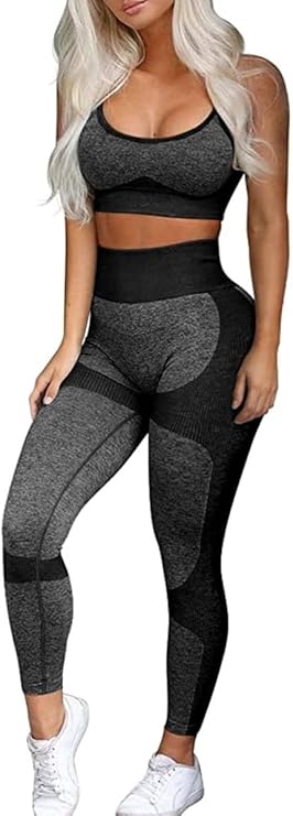 Seamless Yoga Leggings and Cross-Strap Sports Bra