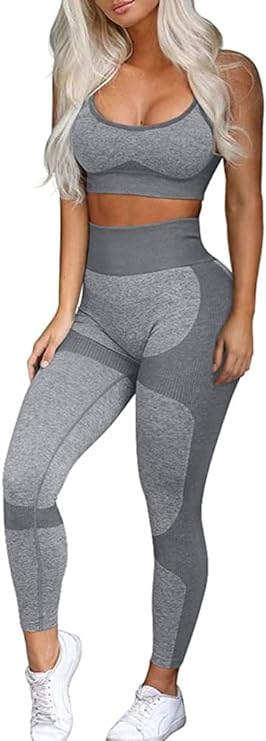 Seamless Yoga Leggings and Cross-Strap Sports Bra