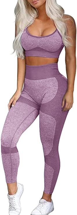 Seamless Yoga Leggings and Cross-Strap Sports Bra