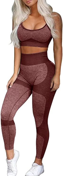 Seamless Yoga Leggings and Cross-Strap Sports Bra