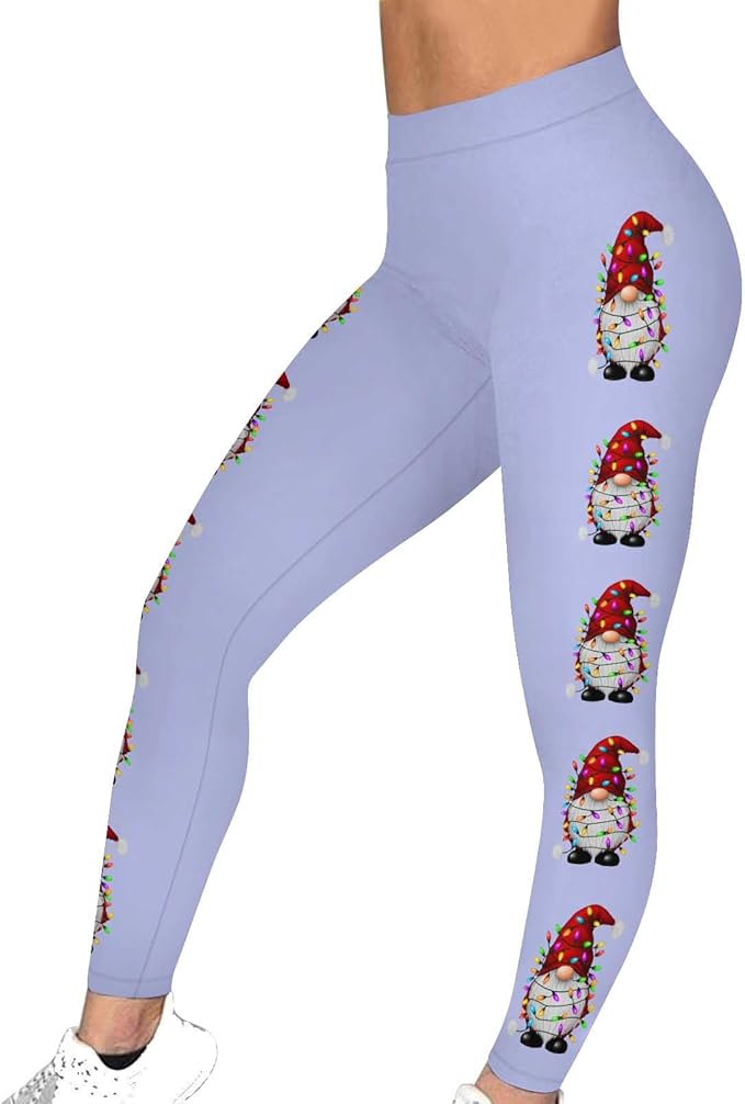 Gym Addict's Gnome Graphics High Waisted Stretchy Workout Pants Workouts Festive Yoga Tights