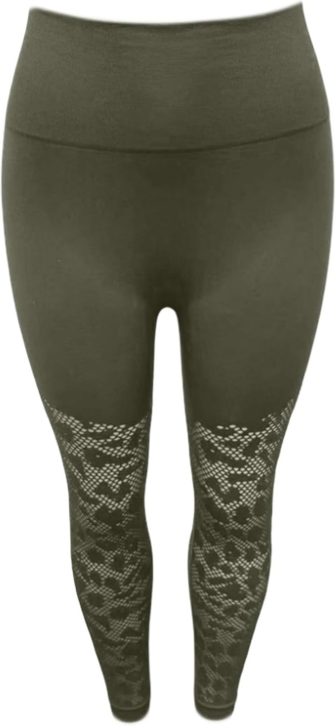 lace Leggings Tummy Control Butt Lifting High Waisted No Front Seam Workout Pants