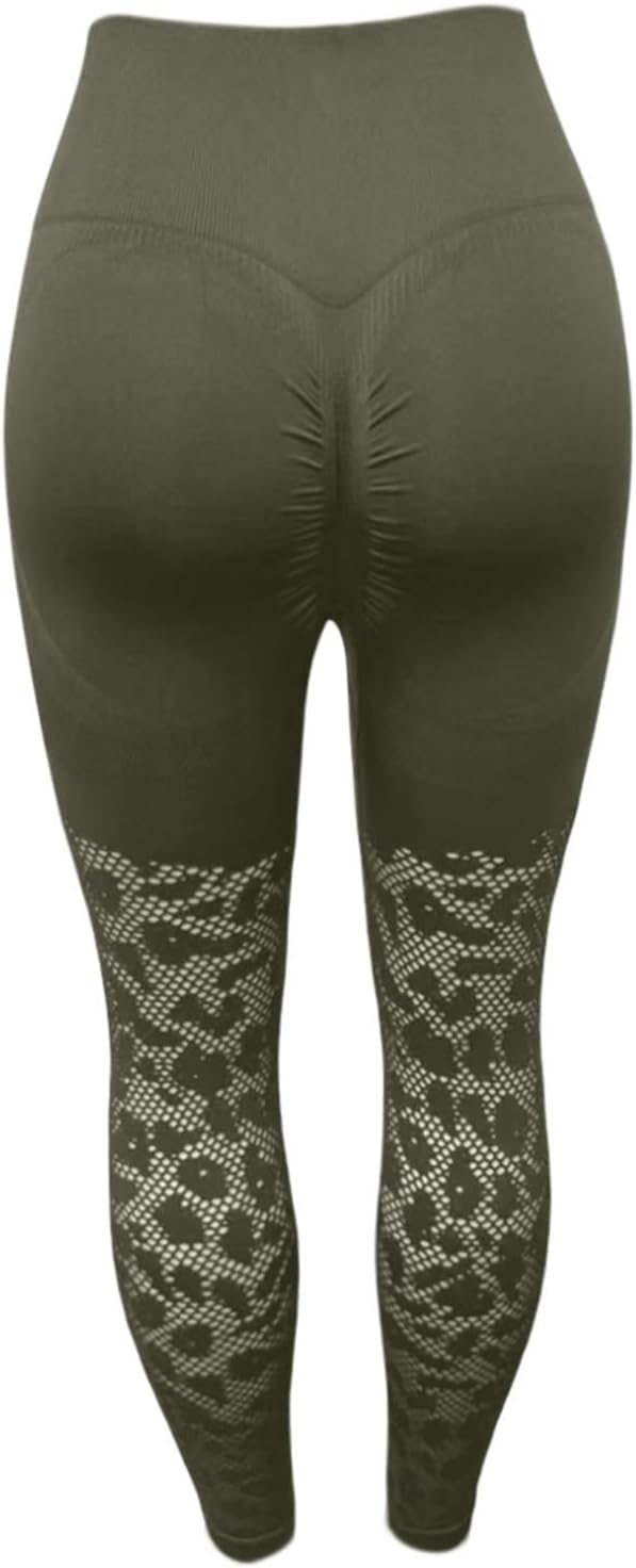 lace Leggings Tummy Control Butt Lifting High Waisted No Front Seam Workout Pants