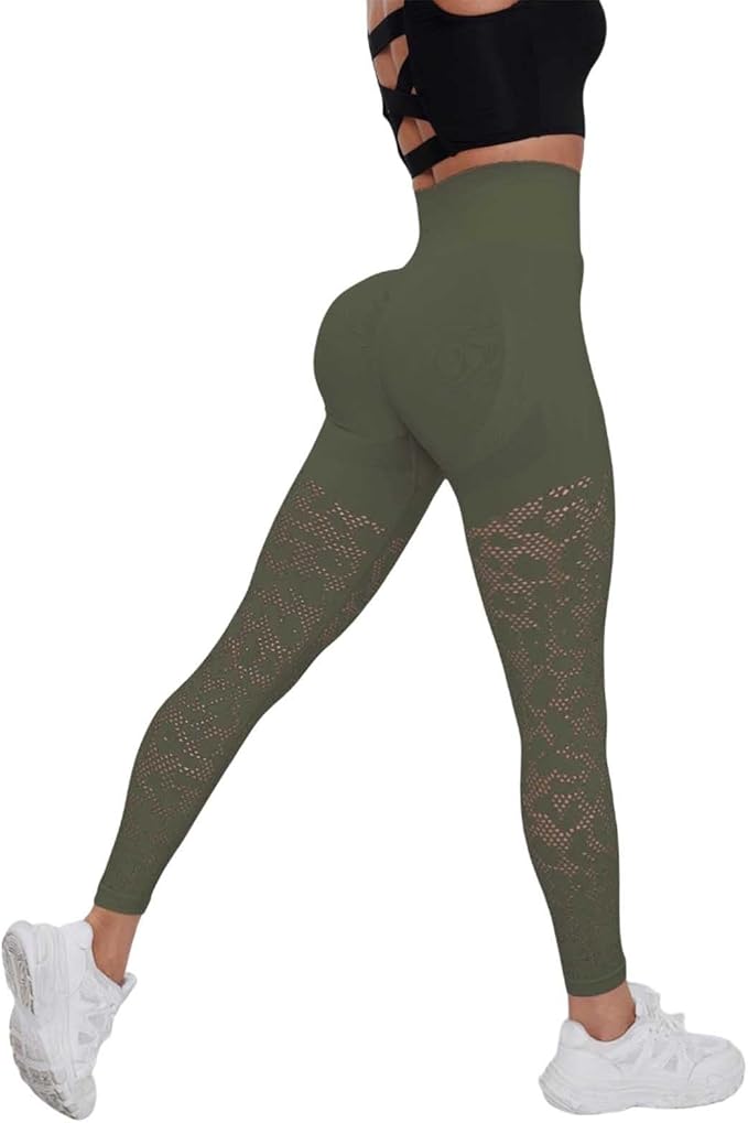 lace Leggings Tummy Control Butt Lifting High Waisted No Front Seam Workout Pants