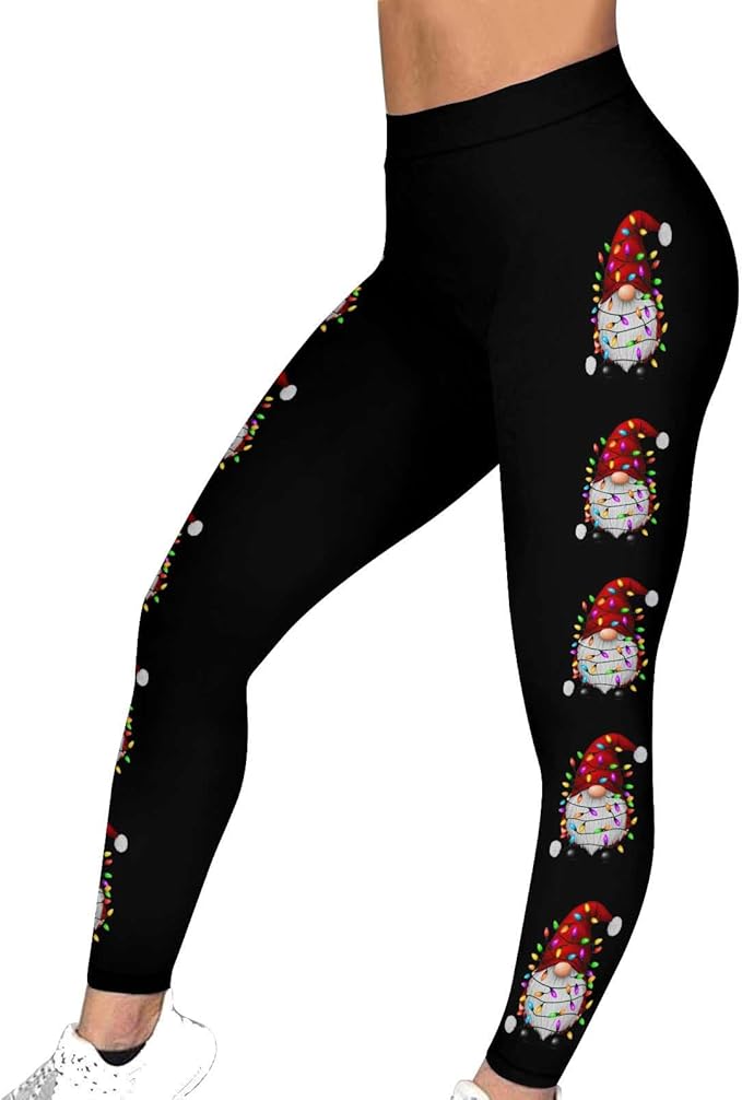 Gym Addict's Gnome Graphics High Waisted Stretchy Workout Pants Workouts Festive Yoga Tights