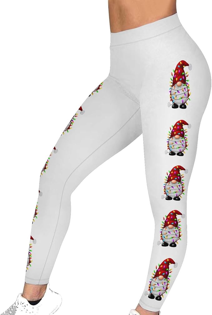 Gym Addict's Gnome Graphics High Waisted Stretchy Workout Pants Workouts Festive Yoga Tights