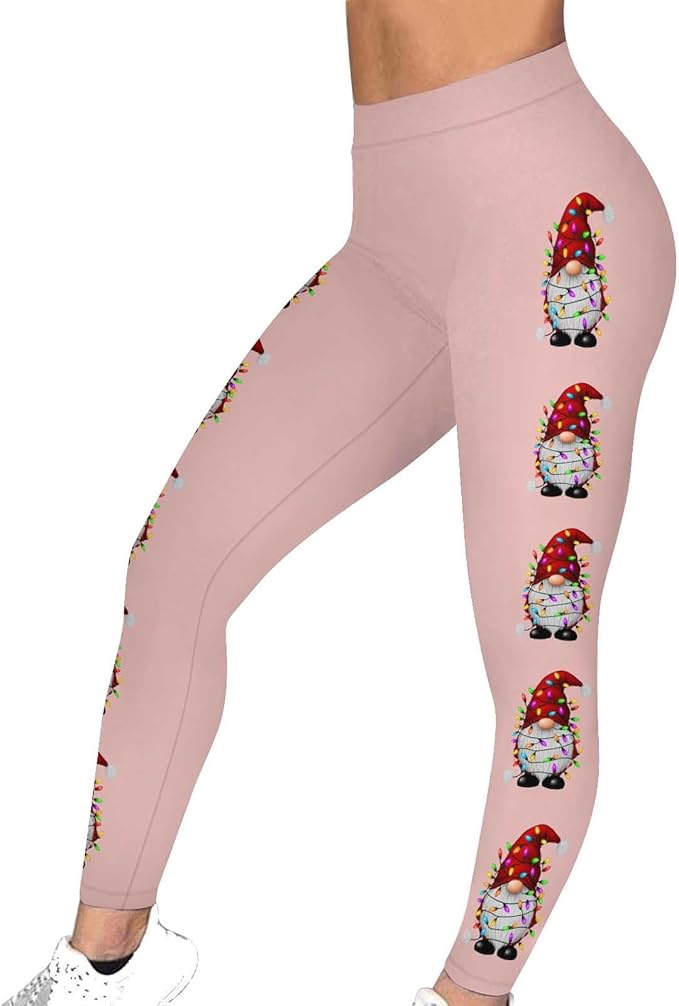 Gym Addict's Gnome Graphics High Waisted Stretchy Workout Pants Workouts Festive Yoga Tights