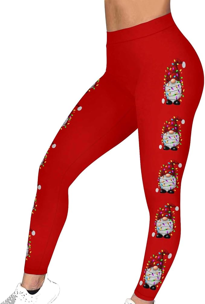 Gym Addict's Gnome Graphics High Waisted Stretchy Workout Pants Workouts Festive Yoga Tights