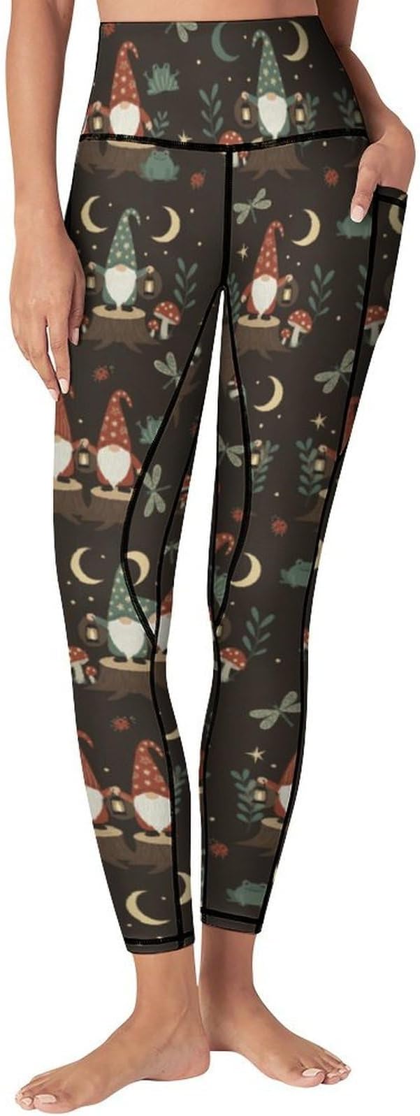 Gnome Leggings with 2 Pockets for Women High Waist Tummy Control Workout Running Yoga Pants