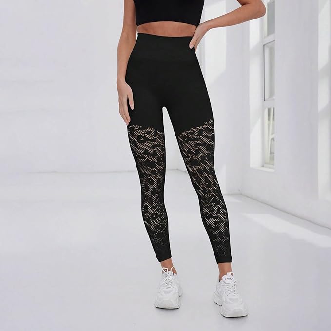 lace Leggings Tummy Control Butt Lifting High Waisted No Front Seam Workout Pants