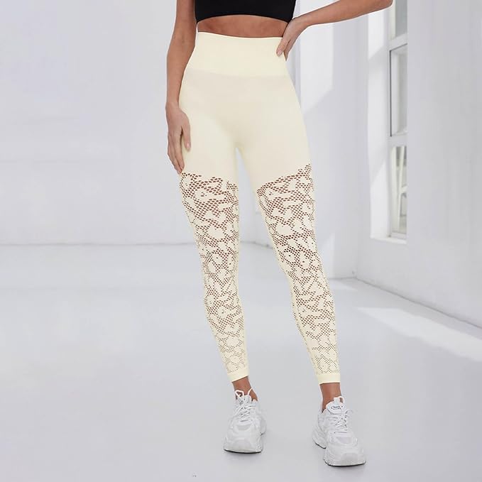 lace Leggings Tummy Control Butt Lifting High Waisted No Front Seam Workout Pants