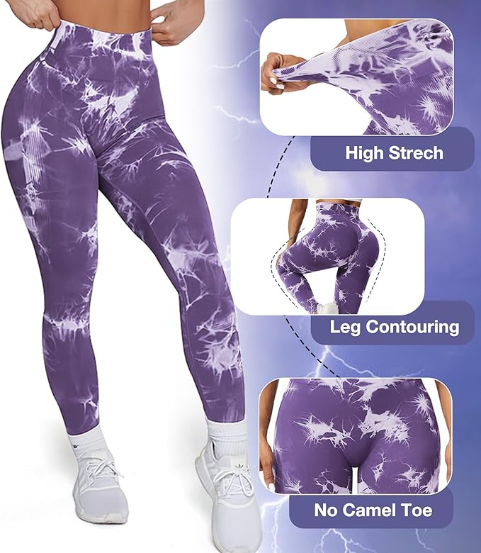 Tie Dye Scrunch Butt Lifting Leggings for Women Booty Sculpting Workout Tight High Waist Tummy