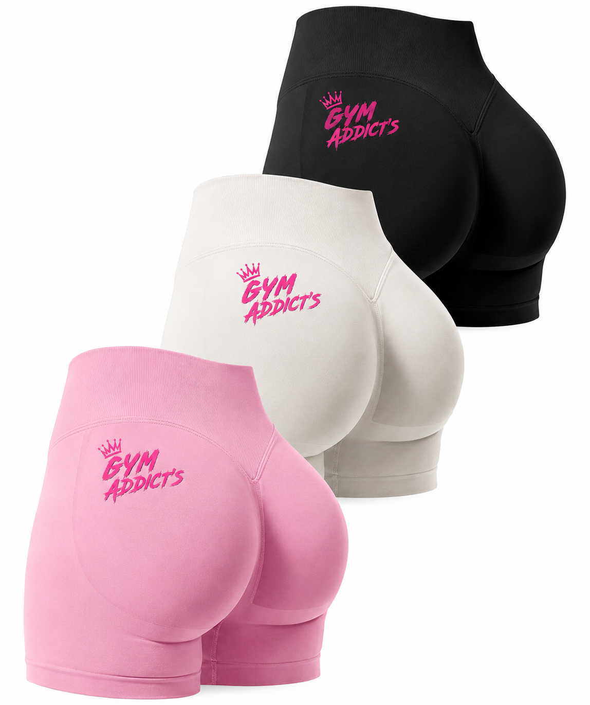 Gym Addict's 3 Pack Workout Gym Shorts Women Scrunch Butt Lifting Seamless High Waist Yoga Booty Shorts for Women