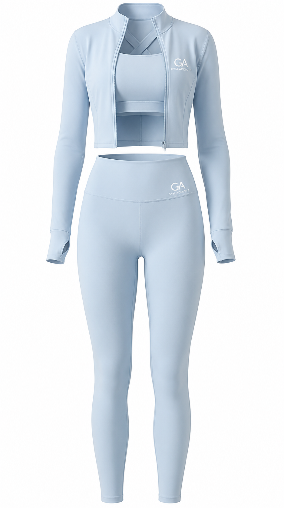 3 Piece Women Workout Set Sports Bra Crop Top Jacket with Thumb Holes Tummy Control High Waist Leggings