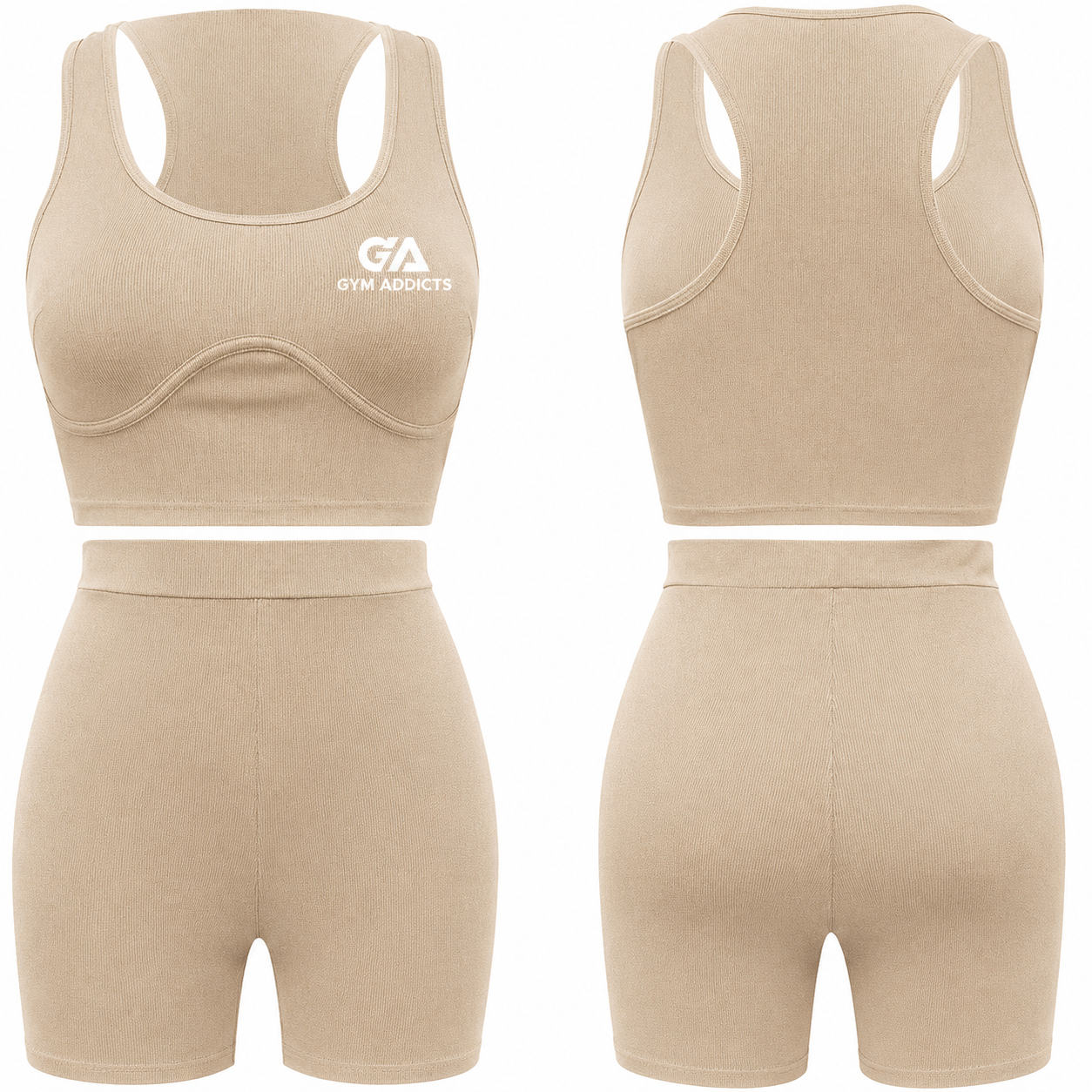 Women 2 Piece Plus Size Seamless Ribbed Crop Tank Top and High Waist Biker Shorts Yoga Outfits