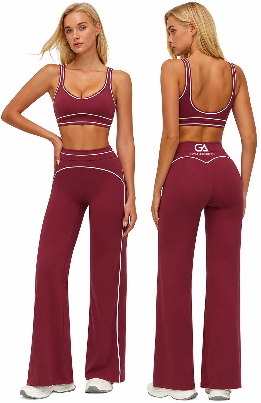 Women Racerback short Top Matching High Waist Wide Leg Yoga Pants