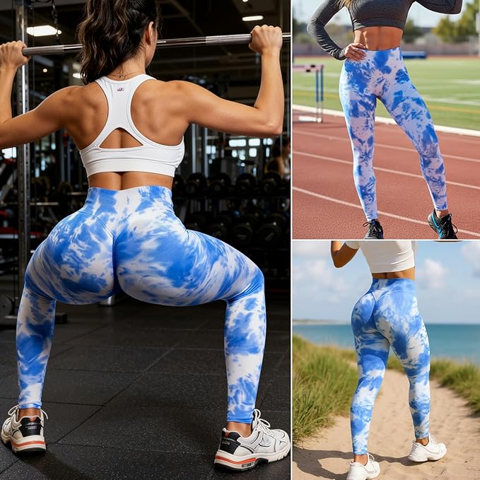 Tie Dye Scrunch Butt Lifting Leggings for Women Booty Sculpting Workout Tight High Waist Tummy