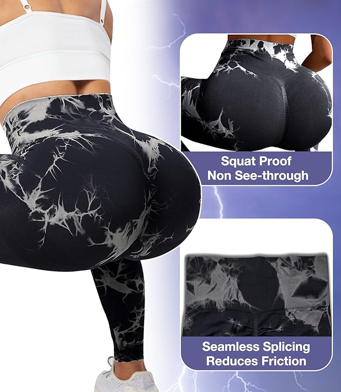 Tie Dye Scrunch Butt Lifting Leggings for Women Booty Sculpting Workout Tight High Waist Tummy