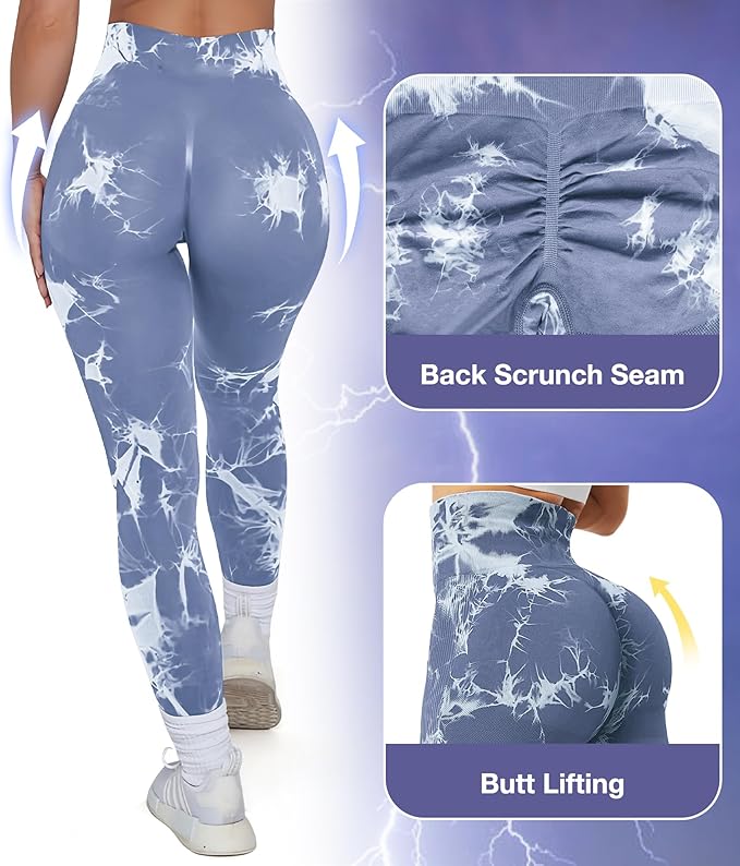 Tie Dye Scrunch Butt Lifting Leggings for Women Booty Sculpting Workout Tight High Waist Tummy