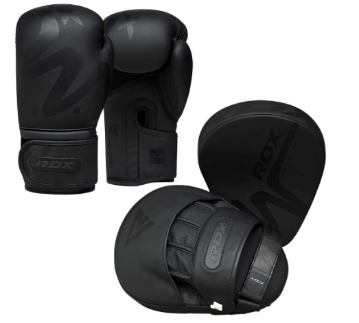 Boxing Pads and Gloves Set, Convex Skin Leather Hook and Jab Target Focus Mitts Black