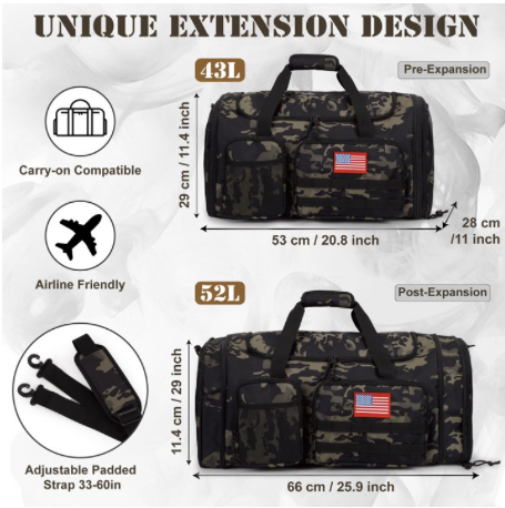45L Expandable 2-in-1 Gym Duffle Bag with Shoe & Wet Pocket