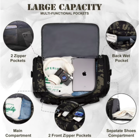 45L Expandable 2-in-1 Gym Duffle Bag with Shoe & Wet Pocket