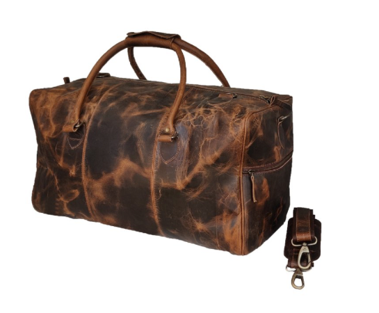 20" Leather Duffle Bag Vintage Gear for Men Women Sports Gym Bag