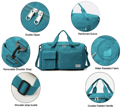 Gym Bag with Wet Pocket/Adjustable Strap/Shoe Compartment,