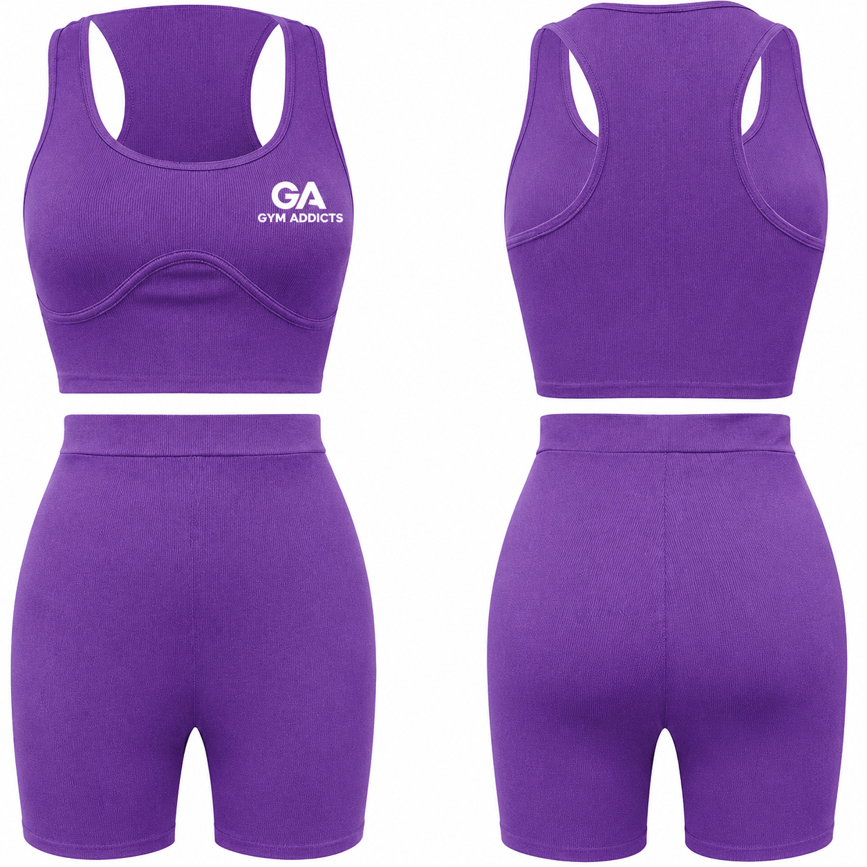 Women 2 Piece Plus Size Seamless Ribbed Crop Tank Top and High Waist Biker Shorts Yoga Outfits