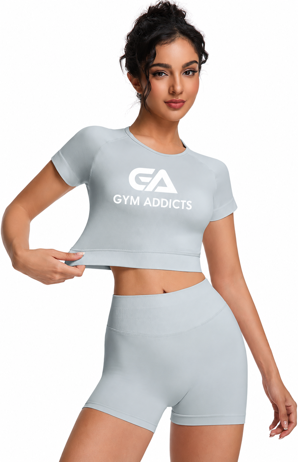 2 Piece Workout Sets for Women Impact Crop Top Shirts and Seamless Gym Shorts Outfits