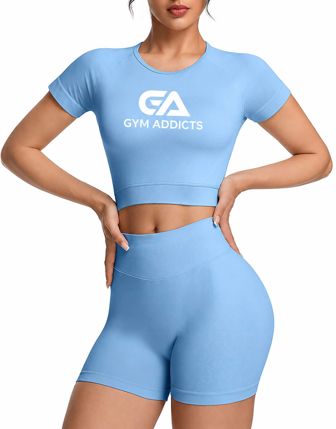 2 Piece Workout Sets for Women Impact Crop Top Shirts and Seamless Gym Shorts Outfits